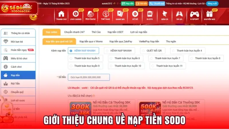 Giới thiệu chung về nạp tiền SODO